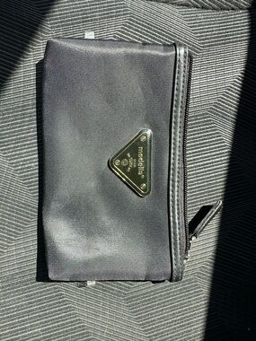 Modella Black Nylon Zip Pouch with Gold Triangle Logo